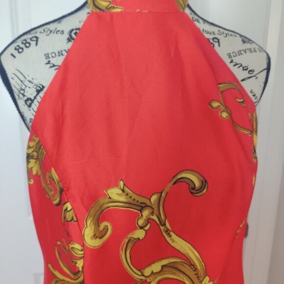 Marciano Red Halter Maxi Dress with Gold Accents | Wedding Guest | Size 10 - Picture 5 of 11